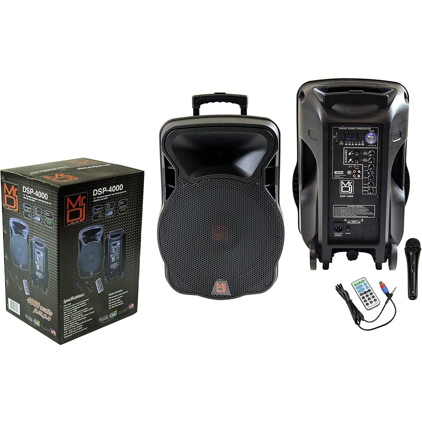 DSP4000 4000W Bluetooth DSP FM Radio USB Portable PA DJ KARAOKE Speaker