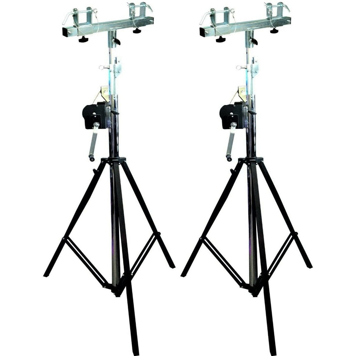 2 MR DJ Pro Lighting 12 Foot Crank Light Stand & 2 Square Truss T-Bar Adapter