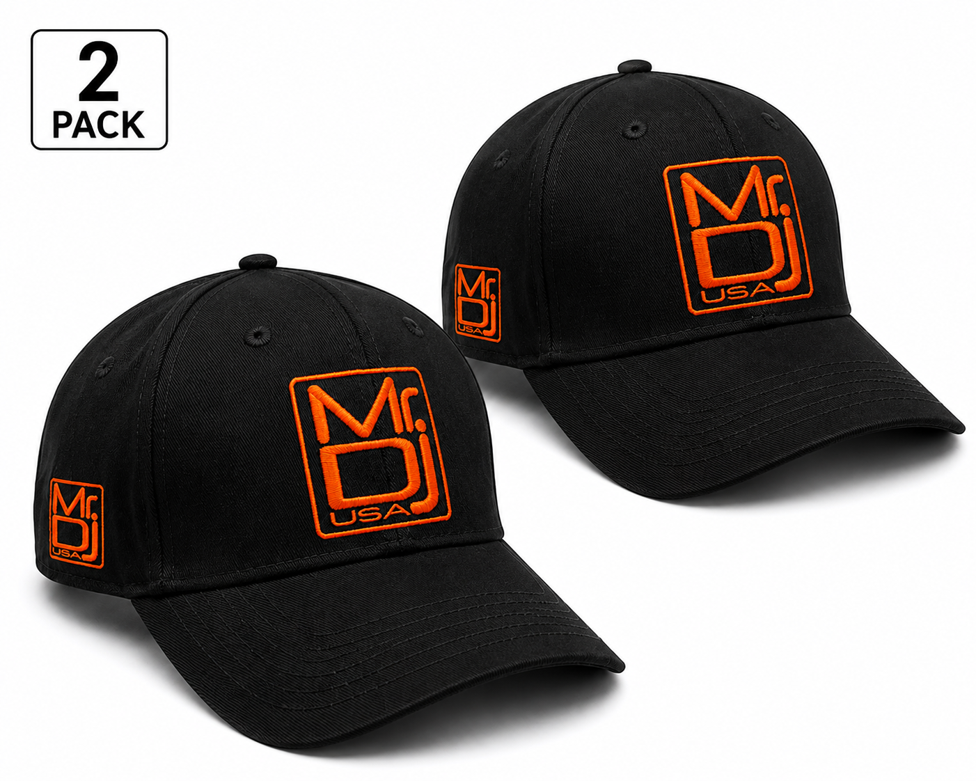 2 MR DJ Adjustable Black Baseball Cap 100% Cotton Unstructured Low Profile Hat