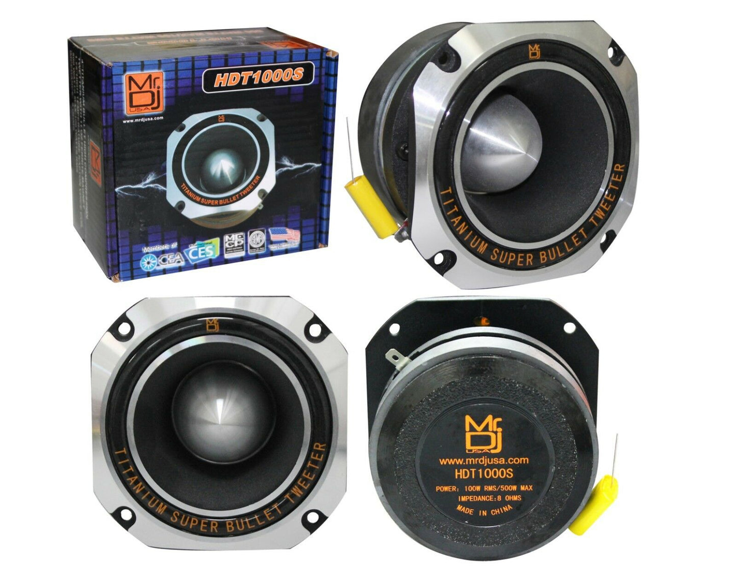MR DJ HDT1000S 4-Inch Titanium Bullet High Compression Tweeter Ferrite Magnet Chrome
