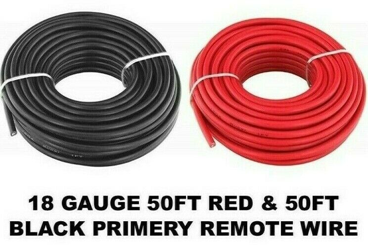 MR DJ MP18G50R + MP18G50BK 2 Rolls 18 Gauge Wire Red Black Power Ground 50 Ft Each