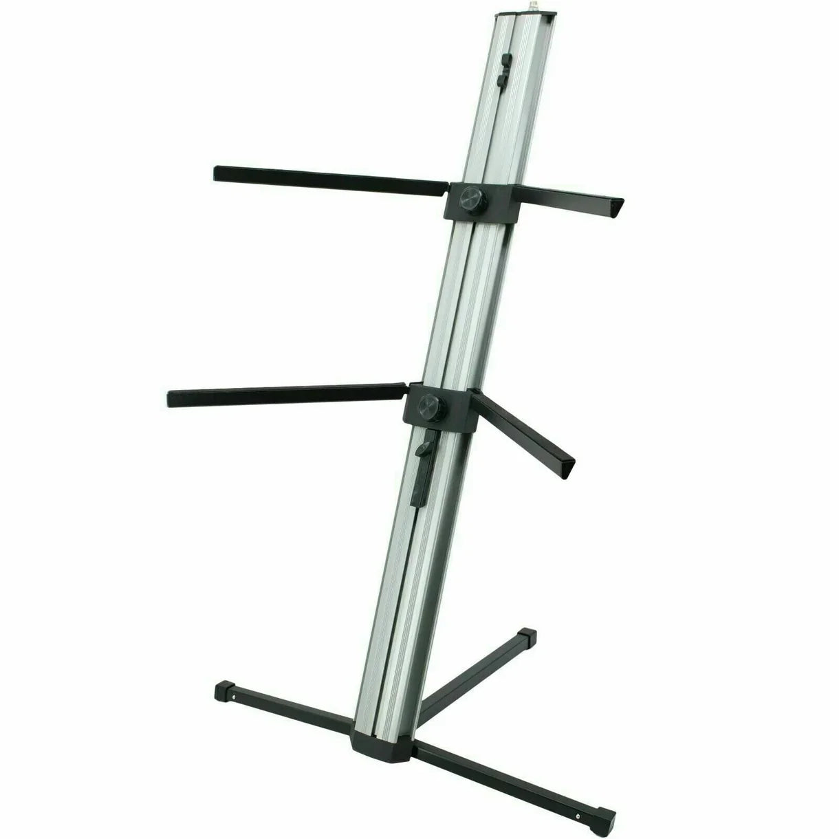 MR DJ KSPRO1500S PRO 2-Tier Silver Column Keyboard Stand W Mic Boom Arm + Case