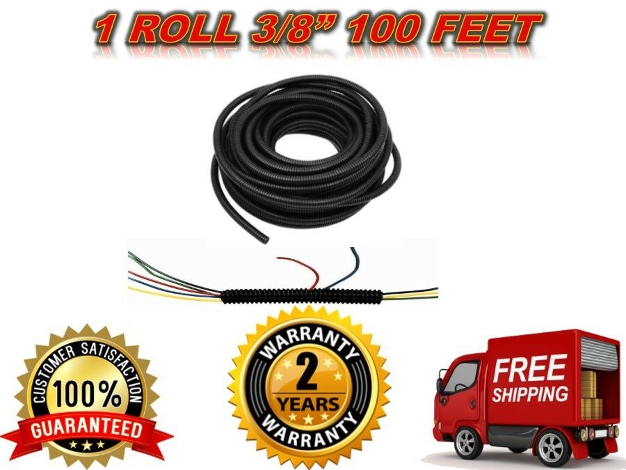 MR DJ 100 feet 3/8" black split wire loom polyethylene tubing cable conduit