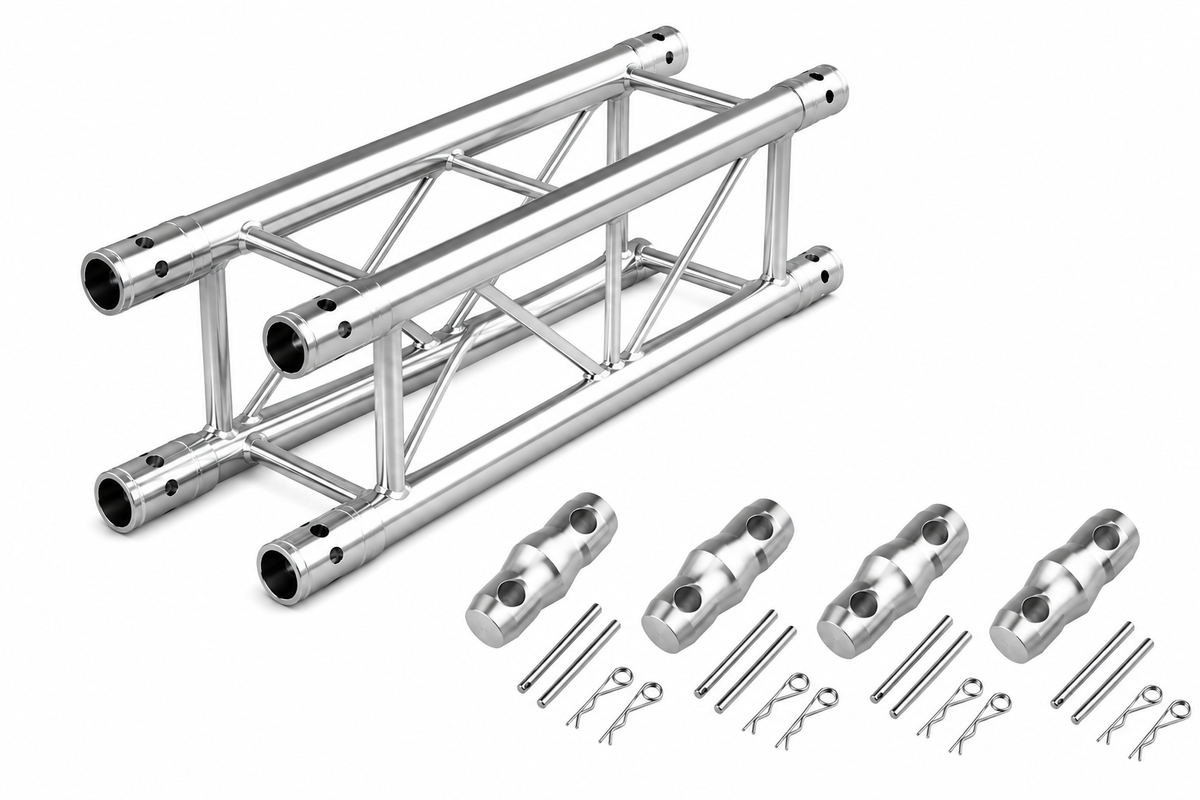 MR Truss 1 Meter (3.28ft) Straight Square Aluminum Truss Segment for Pro Lighting + 4 Coupler Connections