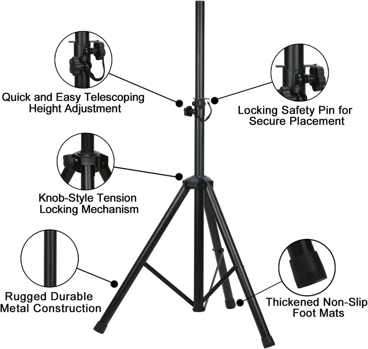 MR DJ SS350B Universal Black Heavy Duty Folding Tripod PRO PA DJ Home On Stage PA Speaker Stand Mount Holder