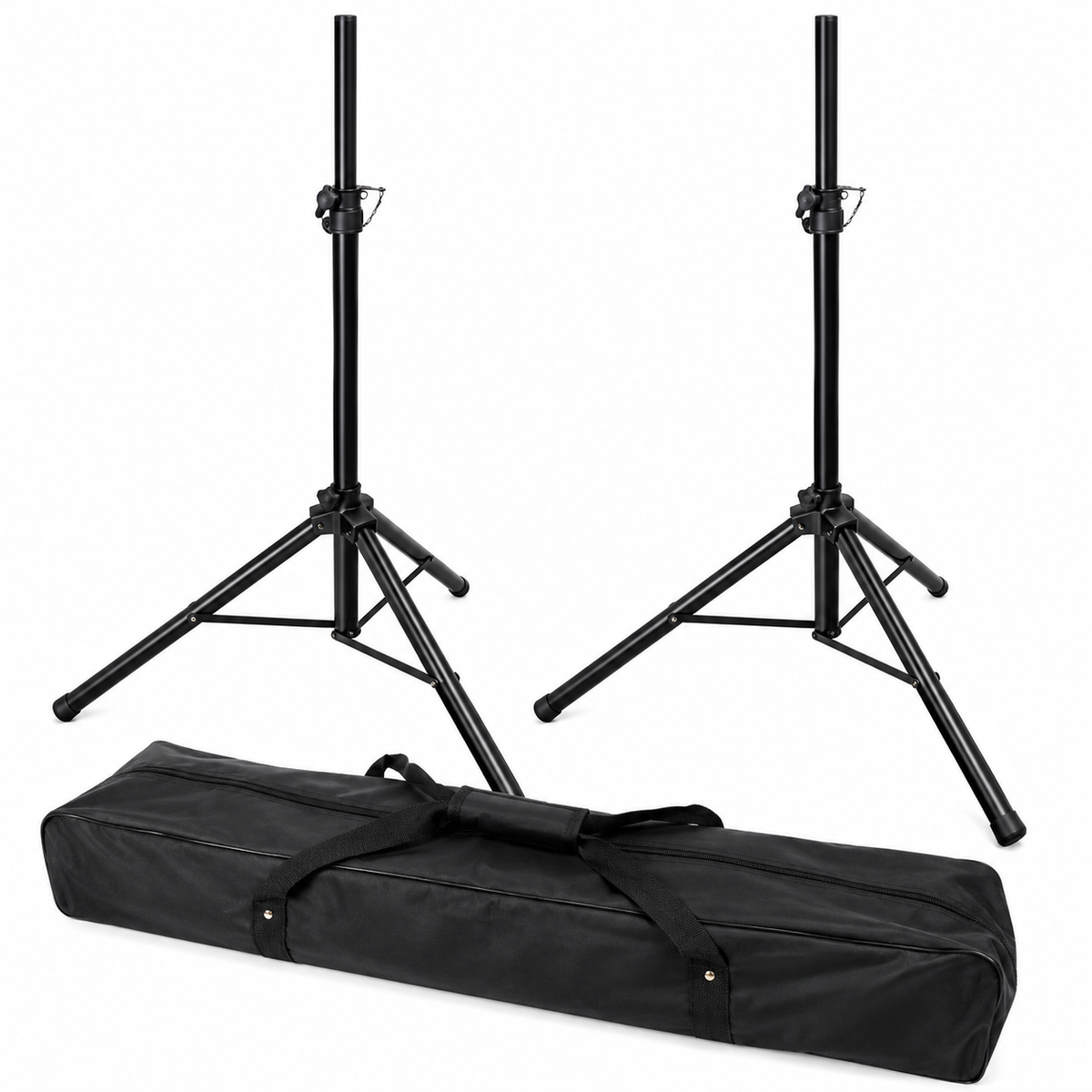 2 MR DJ SS300B Speaker Stands with Road Carrying Bag Universal Black Heavy Duty Folding Tripod PRO PA DJ Home On Stage Speaker Stand Mount Holder with Road Carrying Bag