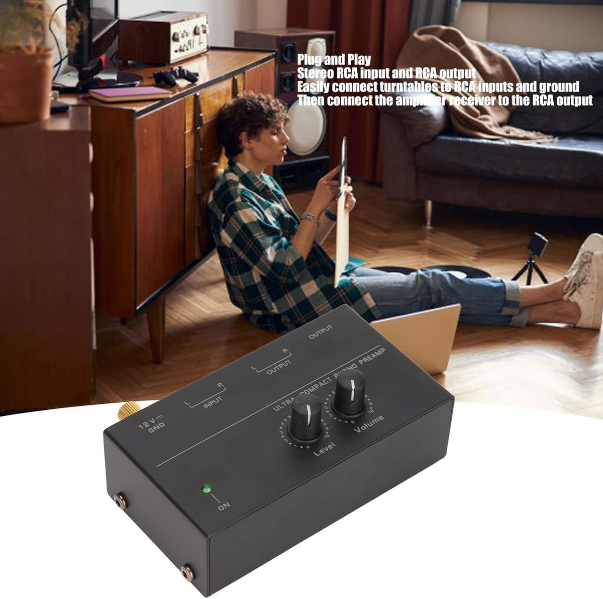 MR DJ PP500 Phono Turntable Preamp Input /TRS Output Stereo Knob Control Mini Record Player Preamplifier