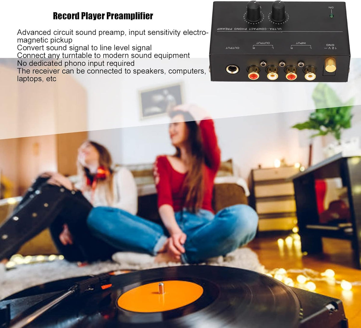 MR DJ PP500 Phono Turntable Preamp Input /TRS Output Stereo Knob Control Mini Record Player Preamplifier