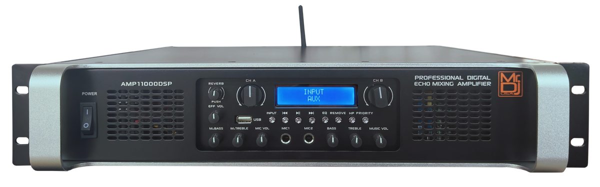 MR DJ AMP11000DSP Class AB 2-Channel 10000W Rackmount PA/DJ Power Amplifier DSP Bluetooth USB Playback 2 Mic Inputs