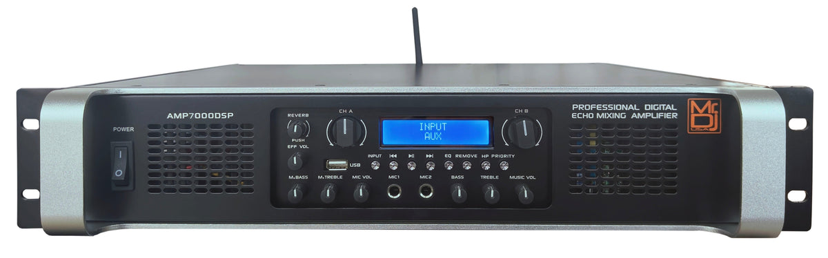 MR DJ AMP7000DSP Class AB 2-Channel 7000W Rackmount PA/DJ Power Amplifier DSP Bluetooth USB Playback 2 Mic Inputs