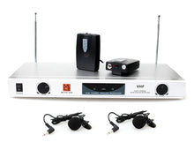 Load image into Gallery viewer, MR DJ MICVHF5400 2 Channel Professional PA/DJ/KTV/Karaoke VHF Lapel Bodypack Wireless Microphone System with Digital Receiver