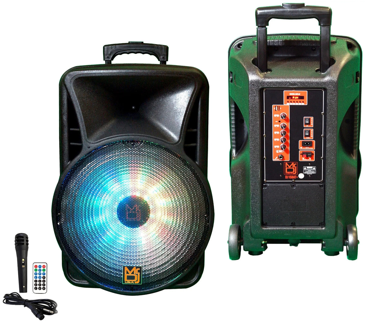 2 MR DJ DJ15-BTA 3000W PA FM Radio Bluetooth DJ Speaker Microphone, 2 Spk stands