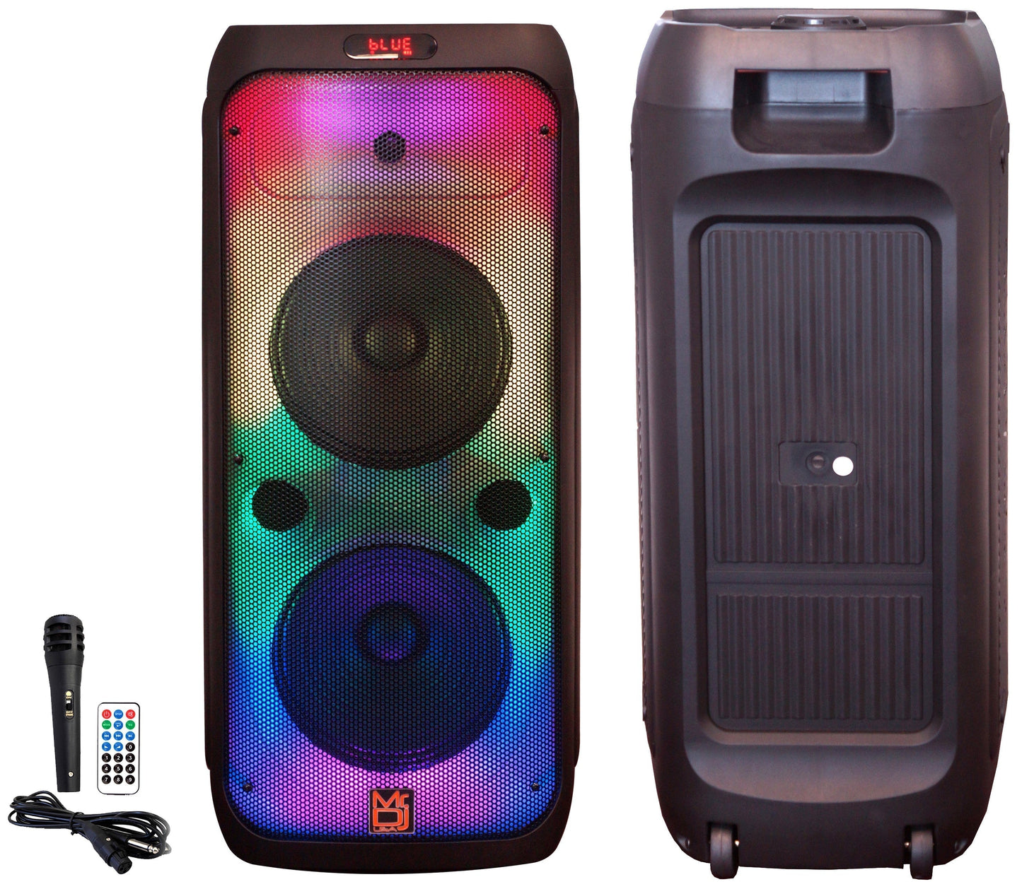 MR DJ FLAME3200 8" X 2 Rechargeable Speaker + 7-LED Moving Head DJ Light