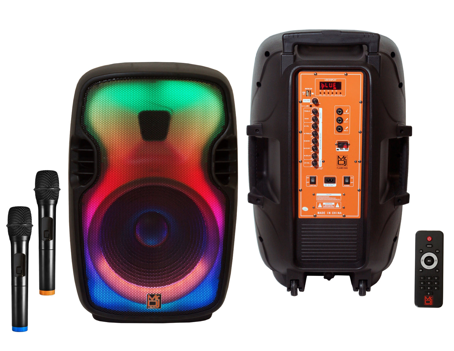 MR DJ FLAME3500LED Portable 15" 2-Way Full-Range Powered/Active DJ PA Live Sound Loudspeaker