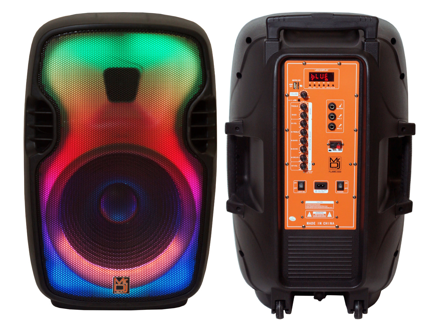 MR DJ FLAME3500LED Portable 15" 2-Way Full-Range Powered/Active DJ PA Live Sound Loudspeaker