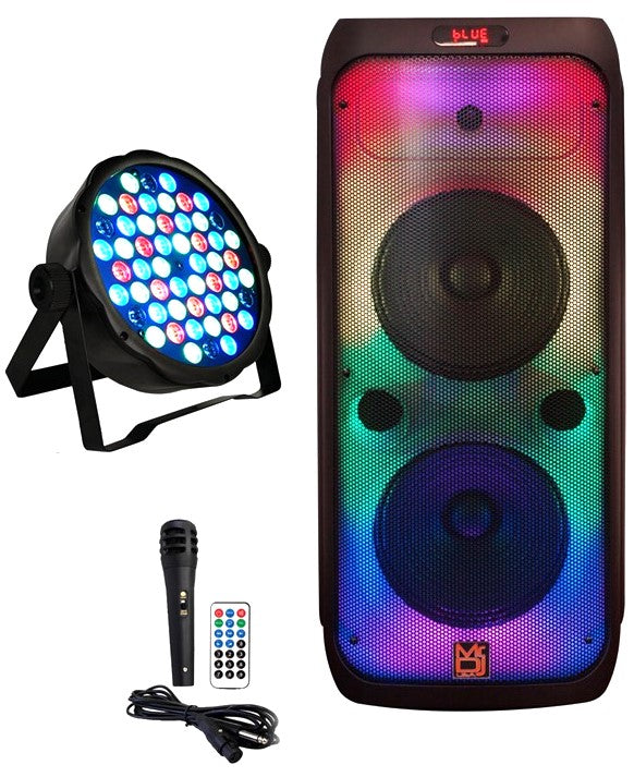 MR DJ FLAME3200 8" X 2 Rechargeable Speaker + 54-LED DJ Light
