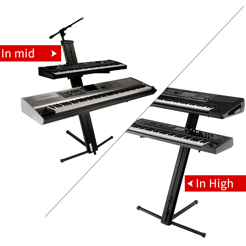 MR DJ KSPRO1500B PRO 2-Tier Black Column Keyboard Stand W Mic Boom Arm + Case