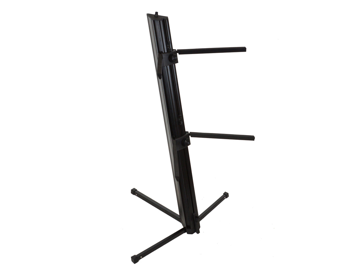 MR DJ PRO KS1000B Professional 2-Tier Column Keyboard Stand Silver W 5/8" Mic Mount Black
