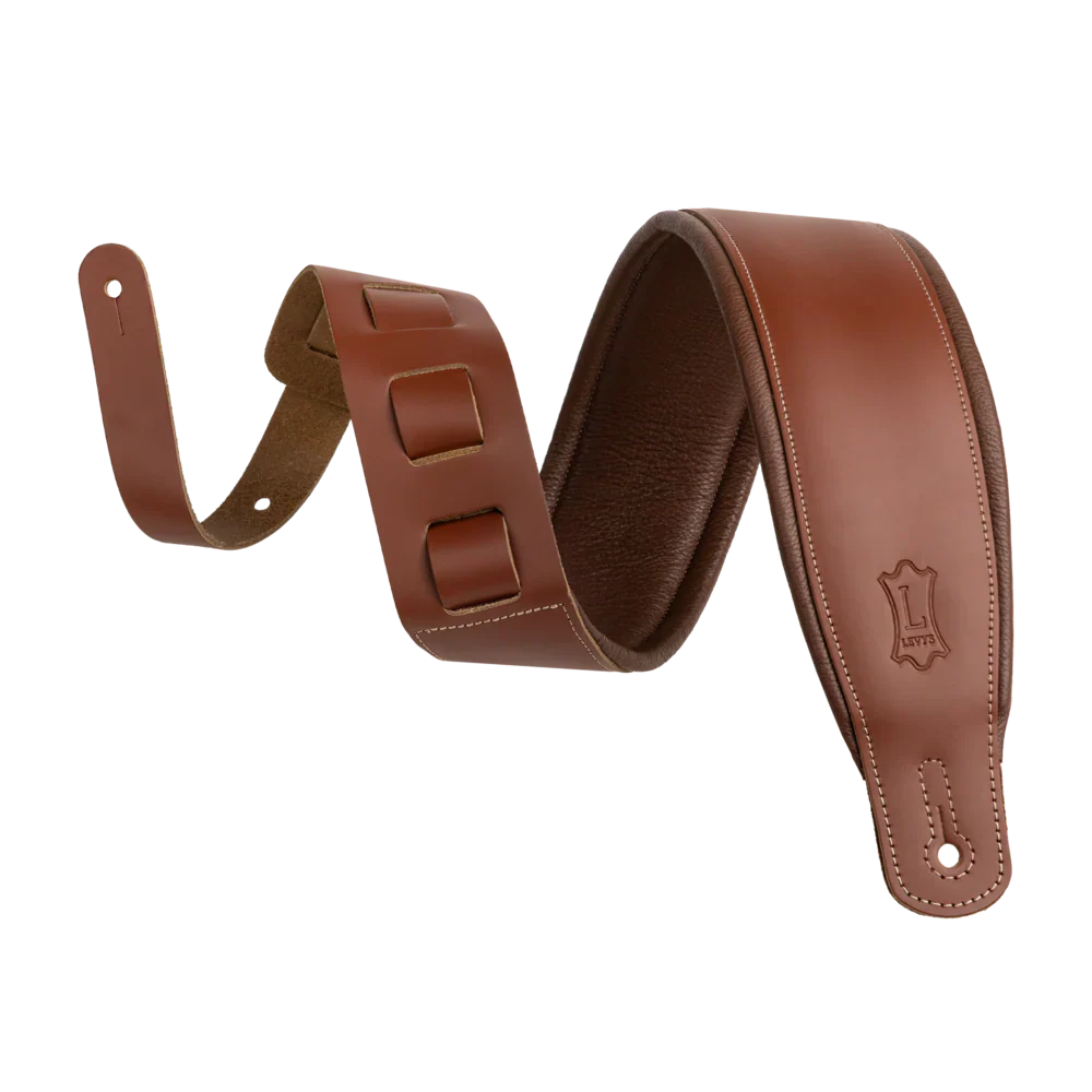Levy's Leathers M26PD-WAL-BRN 3" Wide Top Grain Leather Guitar Straps - Black and White Tuxedo