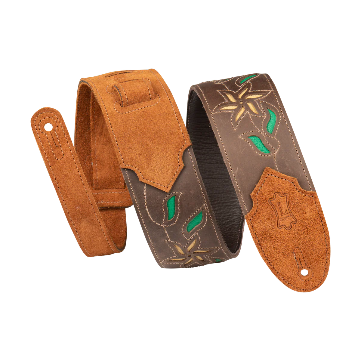 Levy's Leathers M4FV-DBR Flowering Vine Series Brown Leather Guitar Strap