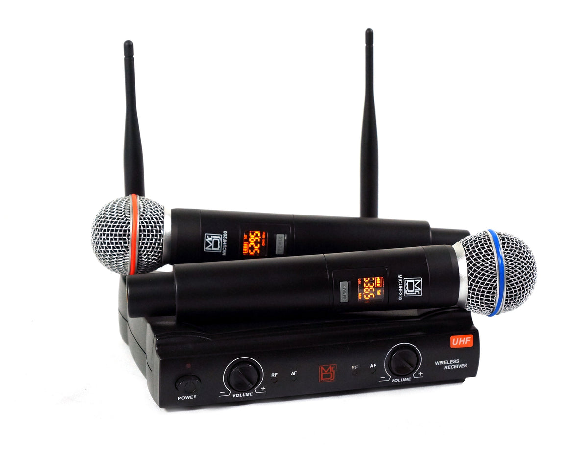 2 MR DJ MICUHF200 Dual UHF Wireless Microphone System Kit with 2 Handheld