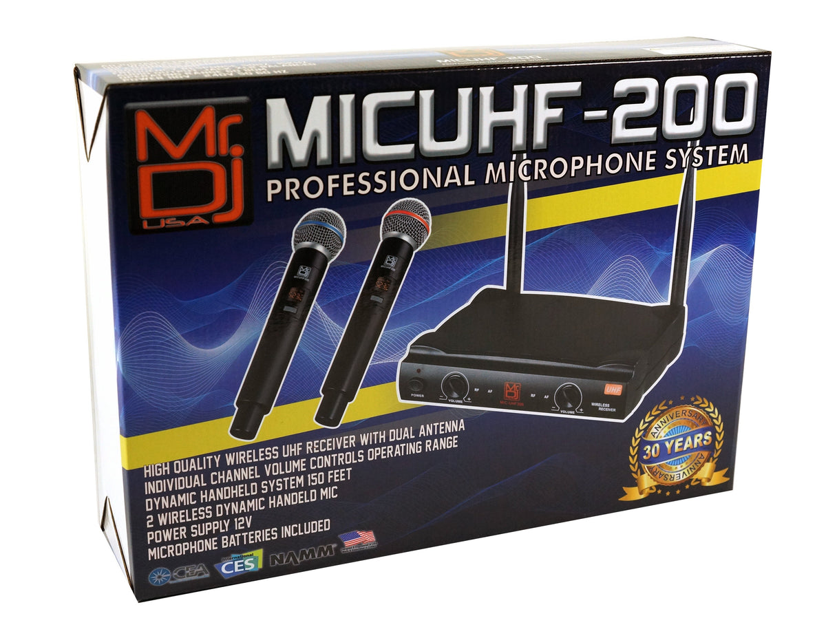 2 MR DJ MICUHF200 Dual UHF Wireless Microphone System Kit with 2 Handheld