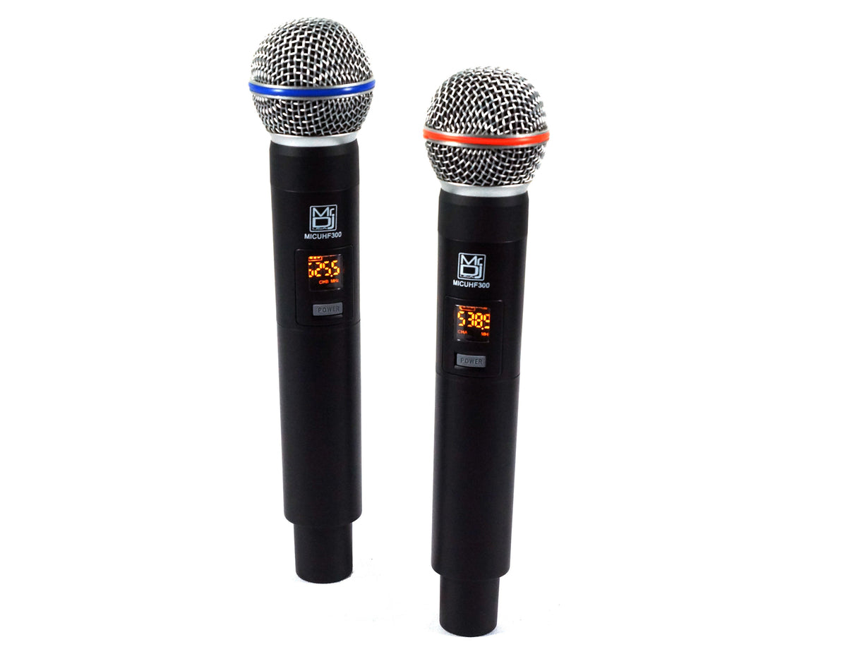 2 MR DJ MICUHF300 Dual UHF Wireless Microphone System Kit 2 Handheld & LED display