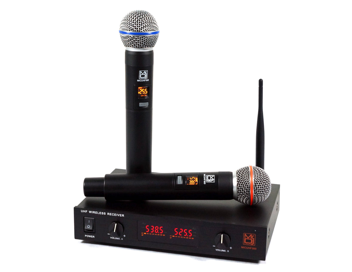 MR DJ MICUHF300 Dual UHF Wireless Microphone System Kit 2 Handheld & LED display