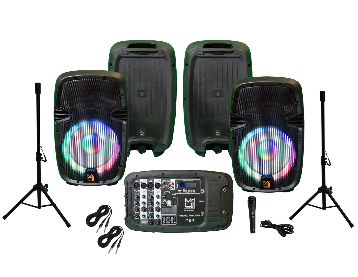 MR DJ PBX210COMBO+ Portable all in One Personal PRO PA/DJ KTV System 2X 10" 3000W Active Speaker Detachable Mixer & Stands