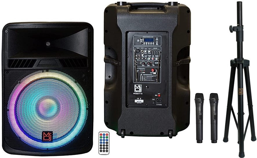 Pair of 18 Inch Speaker Built-in Battery/Bluetooth/Amplifier/SD/USB/FM Radio + Stand