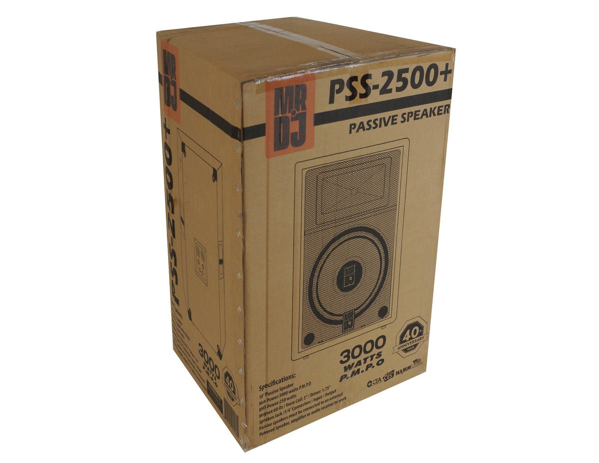 MR DJ PSS2500 Single 18" Passive 2500 Watts 2-Way DJ/PA PRO Audio Loudspeaker