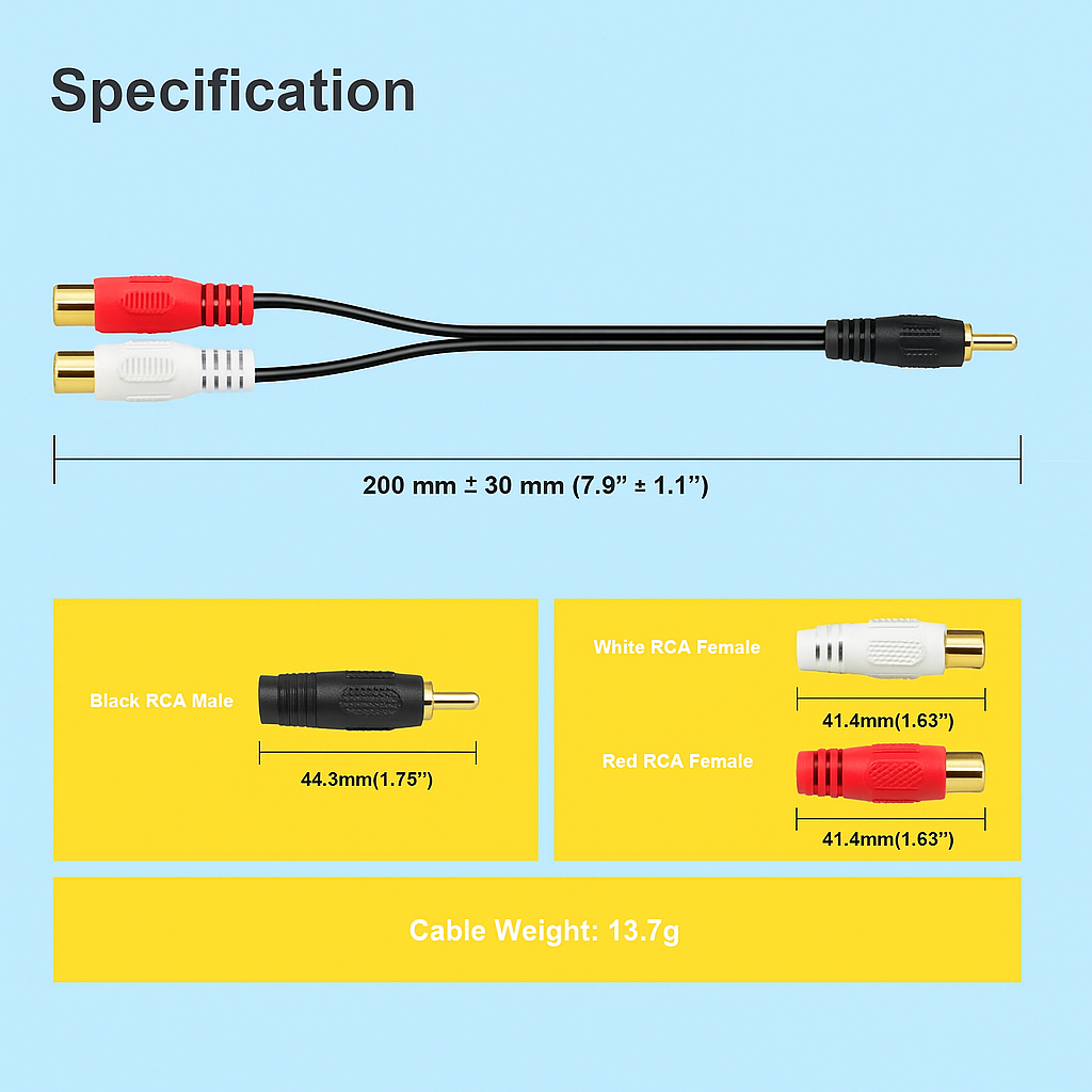 20 Absolute 2F1M RCA Interconnect Cable Wire Marine Car Amplifier Stereo Home Audio
