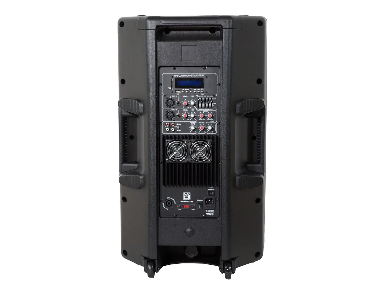MR DJ SYNERGY15 15" Portable Bluetooth PA Speaker System 4500W Bluetooth Speaker Portable PA System with Microphone input, Party Lights, MP3/USB SD Card Reader, Rolling Wheels