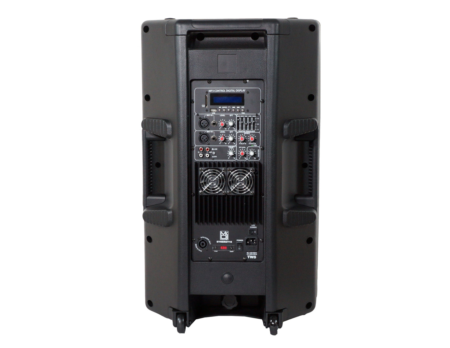 MR DJ SYNERGY15 15" Portable Bluetooth PA Speaker System 4500W Bluetooth Speaker Portable PA System with Microphone input, Party Lights, MP3/USB SD Card Reader, Rolling Wheels