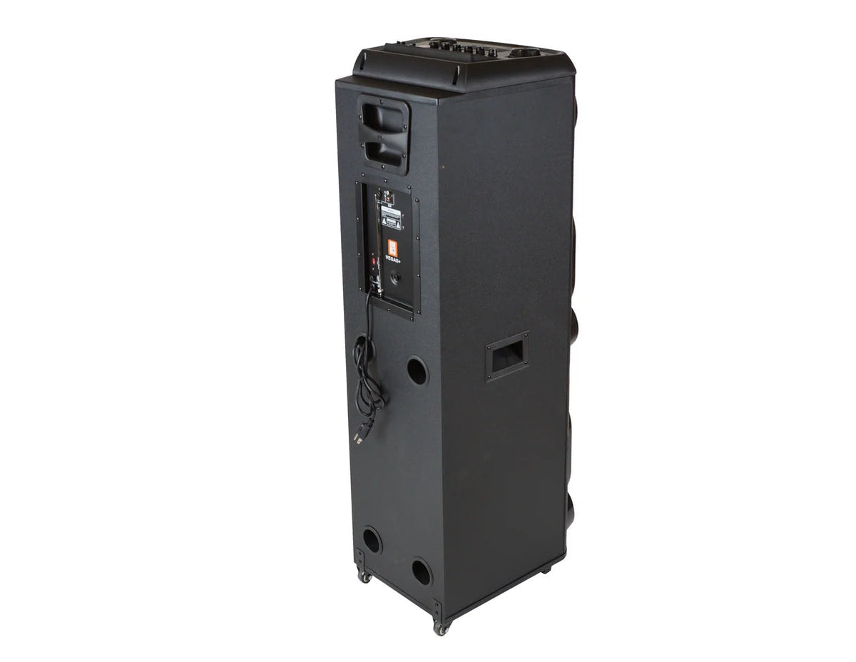 MR DJ USA Vegas+ Double 15" Bluetooth powered PA active speakers with LED lights and dual woofers.