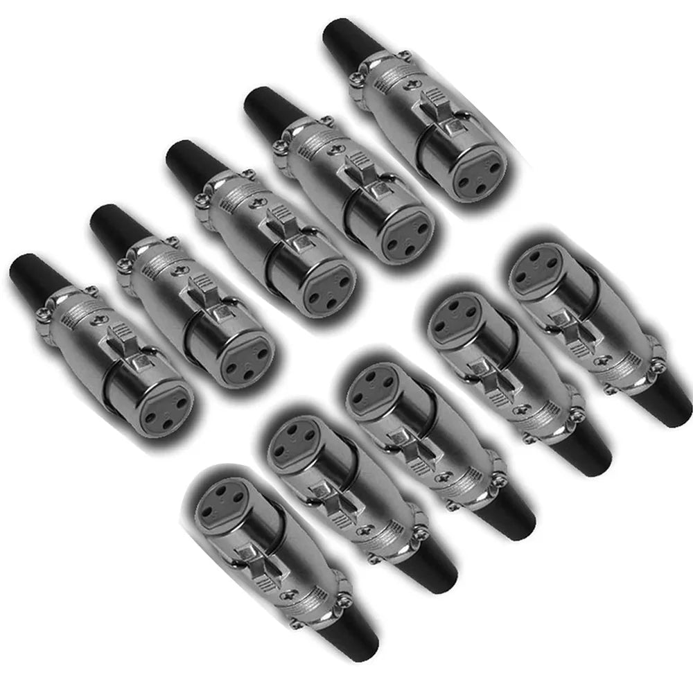 MR DJ XLRFH10 10 3-Pin XLR Female Connector Heads for Audio Microphone & DMX Cable Applications