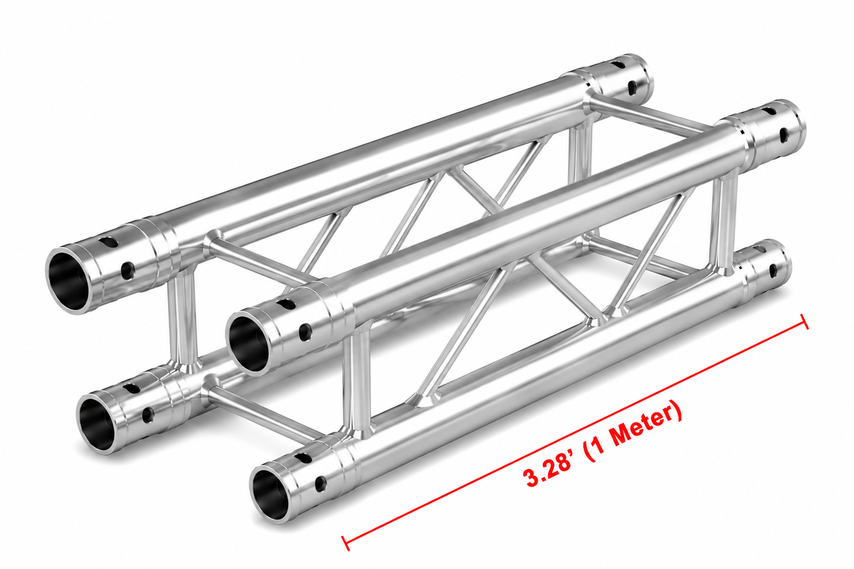 MR Truss 1 Meter (3.28ft) Straight Square Aluminum Truss Segment for Pro Lighting + 4 Coupler Connections