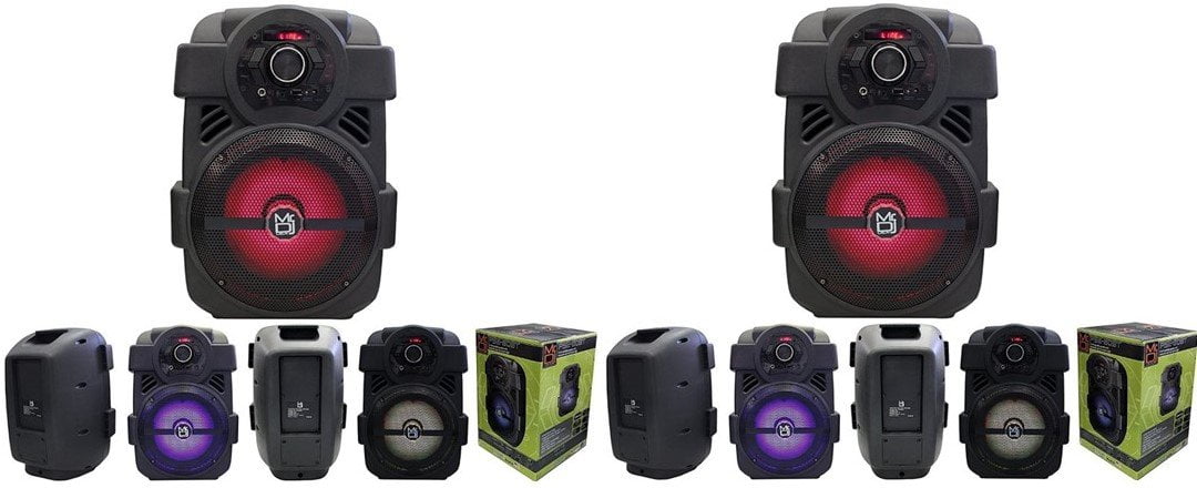 2 MR DJ PSE80BT 8" Portable Bluetooth Active Speaker Rechargeable Battery Party Speaker 1200 Watts