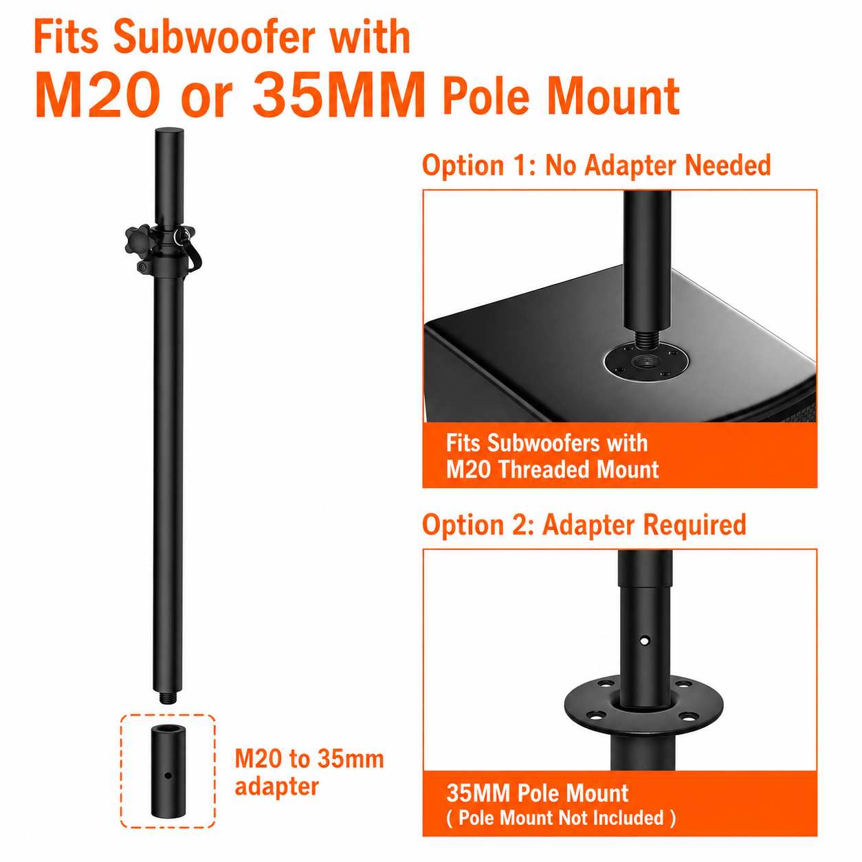 2 MR DJ SS50 Adjustable Subwoofer Speaker Pole M20 Threaded & 35mm Mount Dual 35mm/38mm