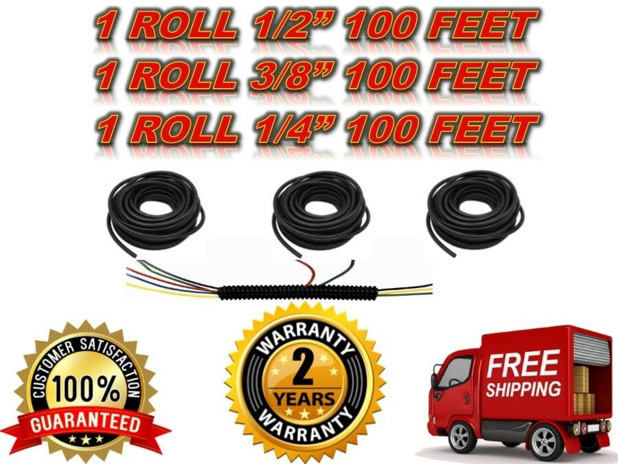 MR DJ 3 Rolls 100ft ea Split Cable Wire Loom Tubing 1/4" 3/8" 1/2" Conduit