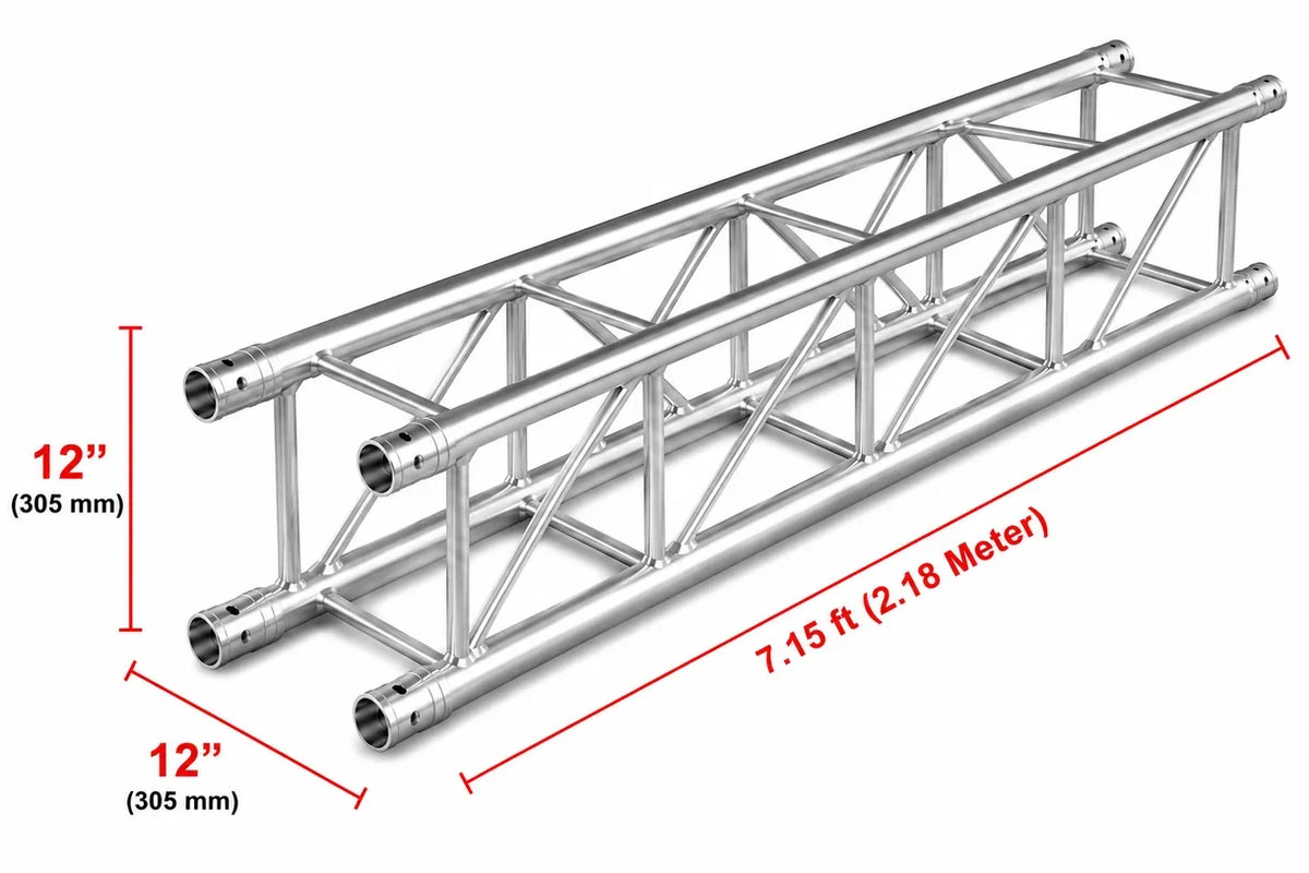 MR TRUSS TSQ715 7.15' x 12" Universal Straight Square Tubing Box Aluminum Lighting Trussing Segment for Pro Lighting