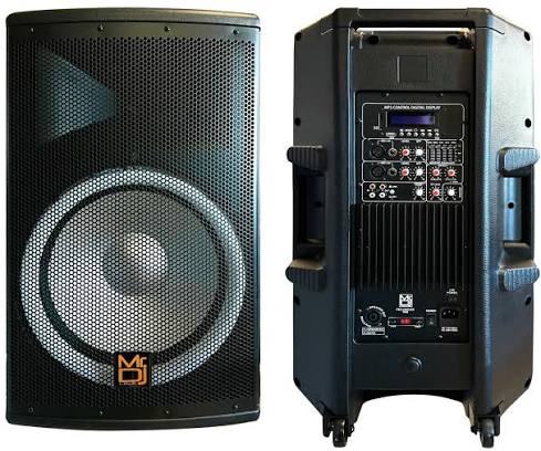 MR DJ 4500W Peak Bi-Amped Bluetooth DJ Speaker with 15" Woofer LED Party Lights Portable PA System, Built-In Media Player, Wired Mic, Speaker Stand, 3-Channel Mixer