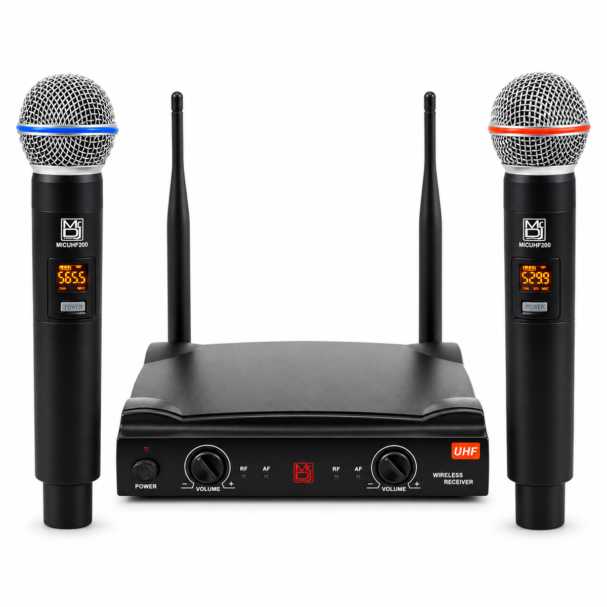 2 MR DJ MICUHF200 Dual UHF Wireless Microphone System Kit with 2 Handheld