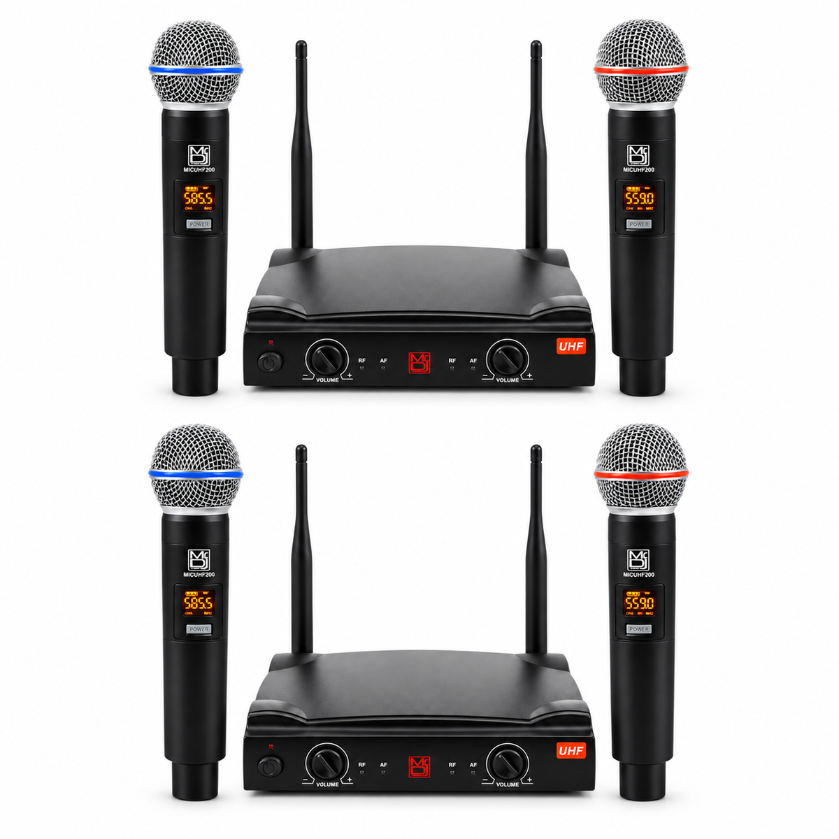 2 MR DJ MICUHF200 Dual UHF Wireless Microphone System Kit with 2 Handheld