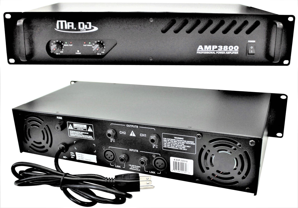 MR DJ AMP3800 Power PA DJ Amp 3800W, 2-channel bridgeable dynamic series PA DJ power amplifier
