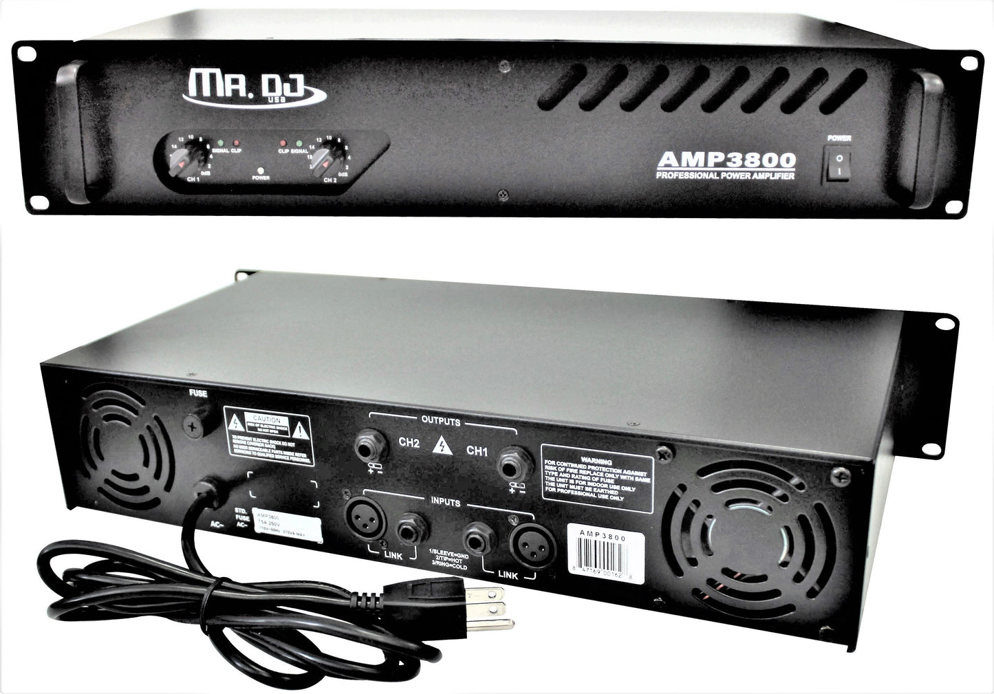 MR DJ AMP3800 Power PA DJ Amp 3800W, 2-channel bridgeable dynamic series PA DJ power amplifier
