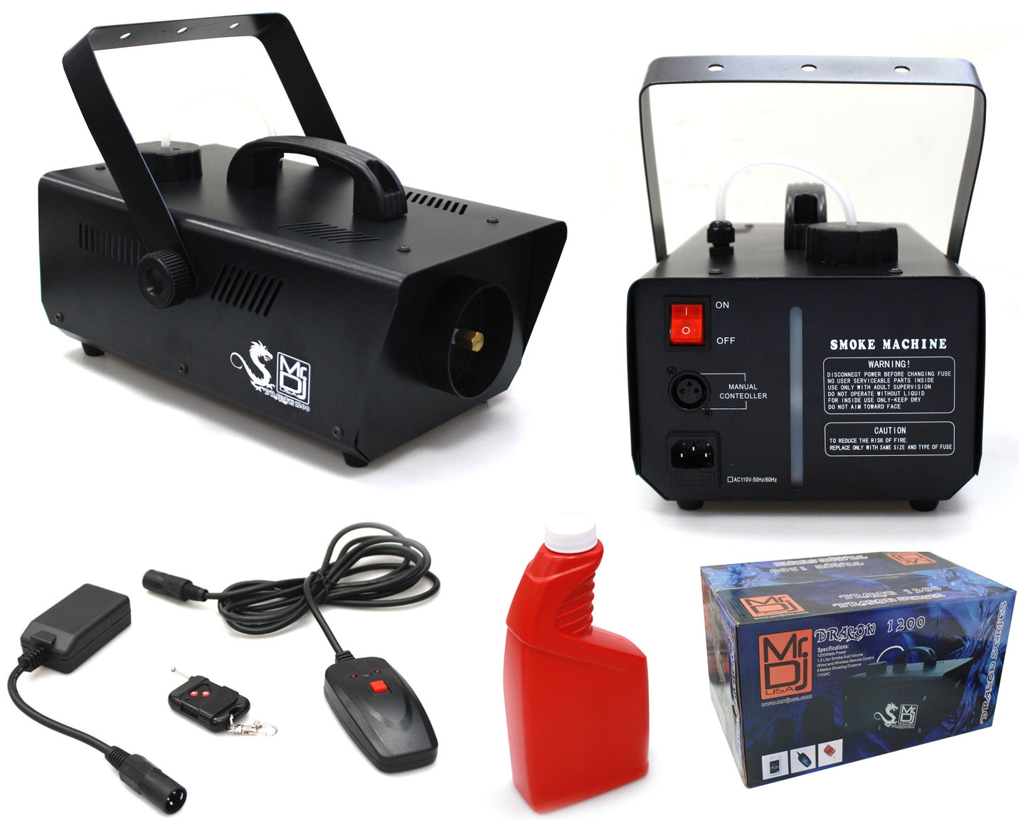 MR DJ DRAGON1200<BR/> 1200W fog smoke machine with wire & wireless remote & fog fluid, quick heat-up thick fog
