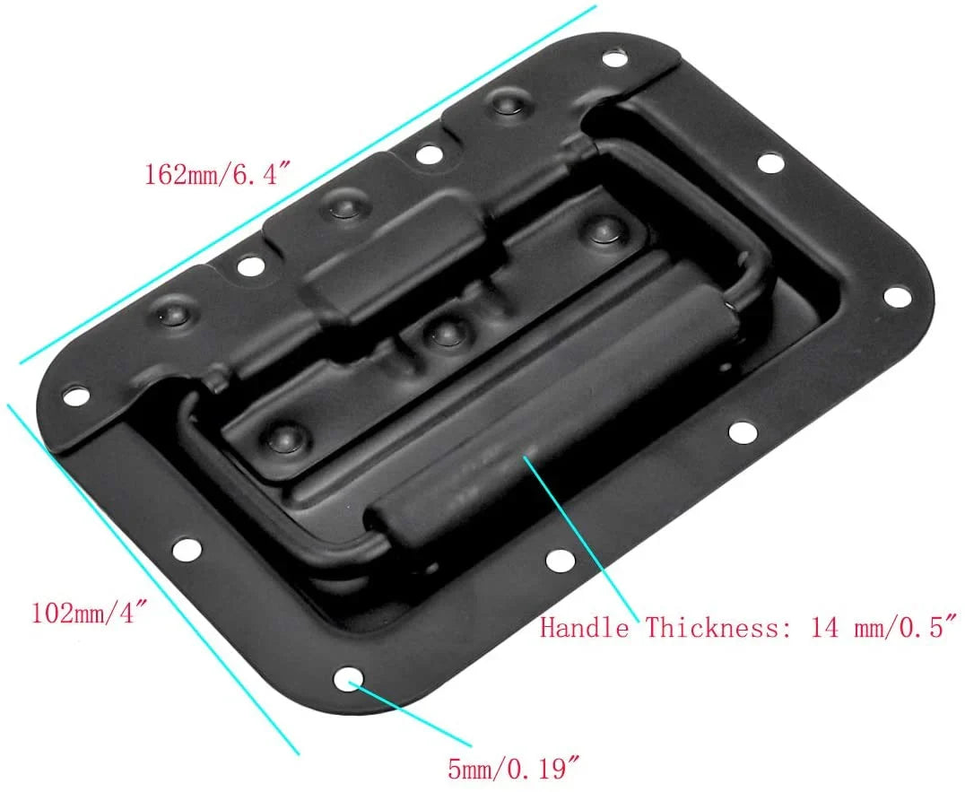 2 MR DJ HR100B Spring Loaded Recessed Handle Spring Loaded Recessed Heavy Duty Black Flight Case Speaker Cabinet Handle