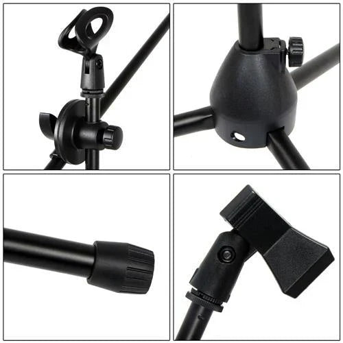 MR DJ MS700PKG 2 Microphone Stands Adjustable Boom Stage or Instrument with Mic Holder Clips & Carry Bag & 2 25' Cable