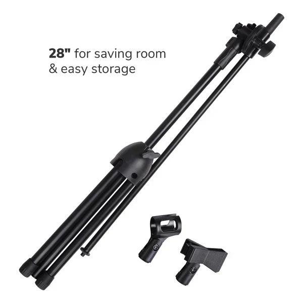 MR DJ MS700PKG 2 Microphone Stands Adjustable Boom Stage or Instrument with Mic Holder Clips & Carry Bag & 2 25' Cable